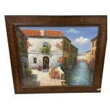 Signed W. James Painting Italy Street scene 27"h.
