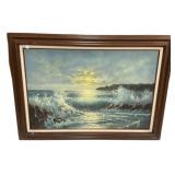 31"h., 43"w E Lewis Seashore Painting