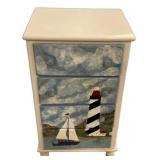 Painted Sailboat Light House Narrow Cabinet 34"h.