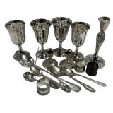 Assorted Silver Plate Goblets, Candle Holders, and