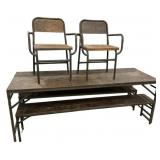 Rustic Farmhouse Wood and Metal Patio Table and Ch