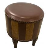 Caravan faux-leather round patchwork ottoman 20"