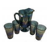 Carnival Glass Pitcher and Glasses