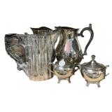 Silver Plate Pitchers , Creamer,  and Sugar