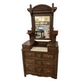 Victorian Eastlake Walnut Style Dresser 83"h., 39