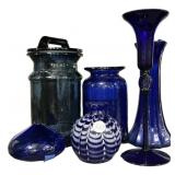 Blue Glass Canisters, and Assorted Vases