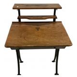 38"h., 27"w VTG Metal and Wood School Desk
