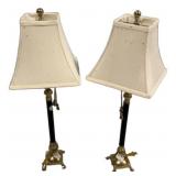 Pair of Brass Footed Candle Stick Lamps