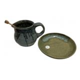 Stoneware Pottery Pitcher and Plate