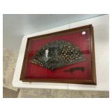 17"h., 25"w Shadow Framed Black Lace Fan