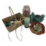 Bird, Basket, Ceramic Plate, and Vases