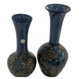 18"h Two Glossy Blue Ceramic Vases
