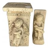 Chalkware Cherub Candle Stand and Bookends