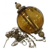 Mid Century Melon Ball Amber Glass Globe Pendant S