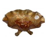 Dugan Cherries Carnival Glass Marigold Bowl 7 1/2"
