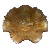 Northwood Peacocks Carnival Ruffled Marigold Bowl