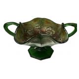 Fenton Green Carnival Glass Footed Bon Bon Candy D