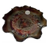 7 1/2" Fenton red carnival glass ruffled bowl Aco