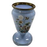 Antique vase in painted blue opaline 10"
