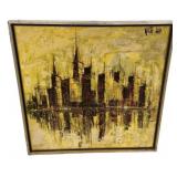 38"h., 38"w Mid century modern cityscape print,