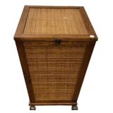 Rolling Rattan and Wood Hamper 27"h., 18"w