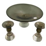 Carl Erickson Glass Console Bowl and Candle Set 12
