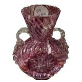 5" Deep Pink Marble Art Glass Bud Vase