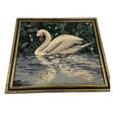 18" x 20" Swan Needlepoint Framed