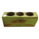 3 hole wooden sugar mold candle holder. 11"w