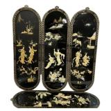 Four Chinese 36" Black Lacquer Panels