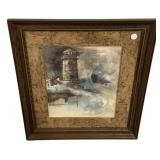 Signed Vivian Carman Lighthouse Painting 25"h., 2