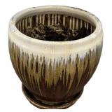 White and Brown Dip Glazed Planter 19"h., 18"dia