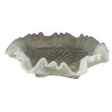 9" Northwood Ruffled Rings White Opalescent Bowl