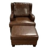 Brown Leather Arm Chair and Ottoman