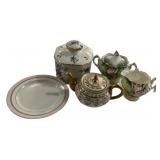 Porcelain Creamer, Sugar, Tea Pot, Container and P