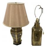 Two Mid Century Brass Urn Lamps 20"
