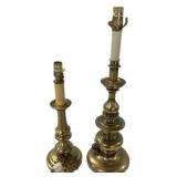 Two Mid Century Brass Candle Stick Lamps 27"