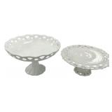 Two Milk Glass Compote and Cake Stand