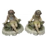6" Porcelain cherubic putti in a floral