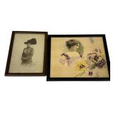 Two VTG Framed Lady Prints