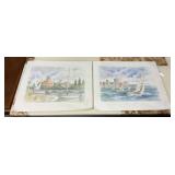 Two Ferre Signed 14"h., 15"w Watercolor Prints
