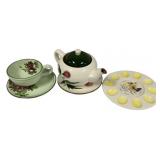 Ceramic Pitcher, Cup, Saucer, and Egg Plate
