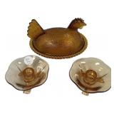 Rooster and Depression glass  Candle Holders