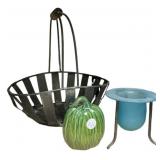 Metal Basket, Ceramic Pumpkin , and Candle Holder