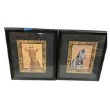 Two Giraffe and Zebra Framed 22"h., 17