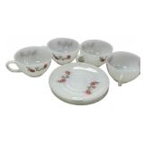 Pink Fire King Fleurette Cups and Saucers