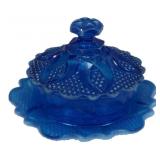 7" Mosser Glass cobalt blue lidded dish