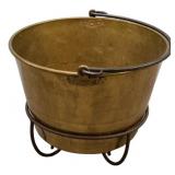 14"h., 22"dia Antique copper cauldron on a stand