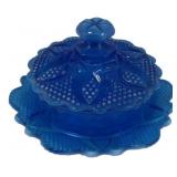 7" Mosser Glass cobalt blue lidded dish