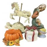 Resin Carousel Horse, Lady, Pumpkin and Present Bo